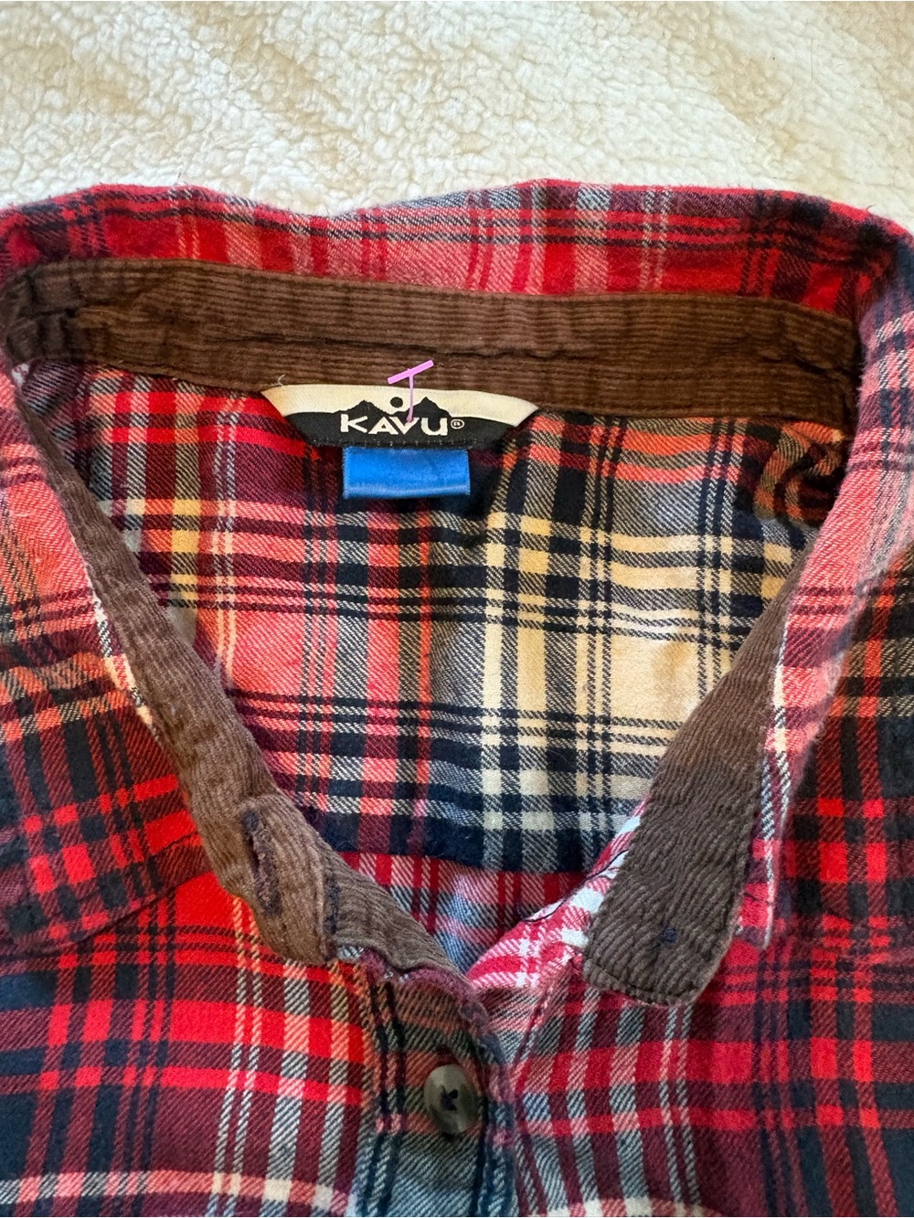 Kavu Red and Black Plaid Corduroy-Trim Shirt